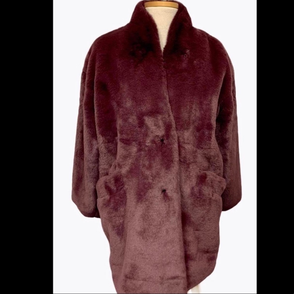 Burgundy Abercrombie & Fitch faux fur coat